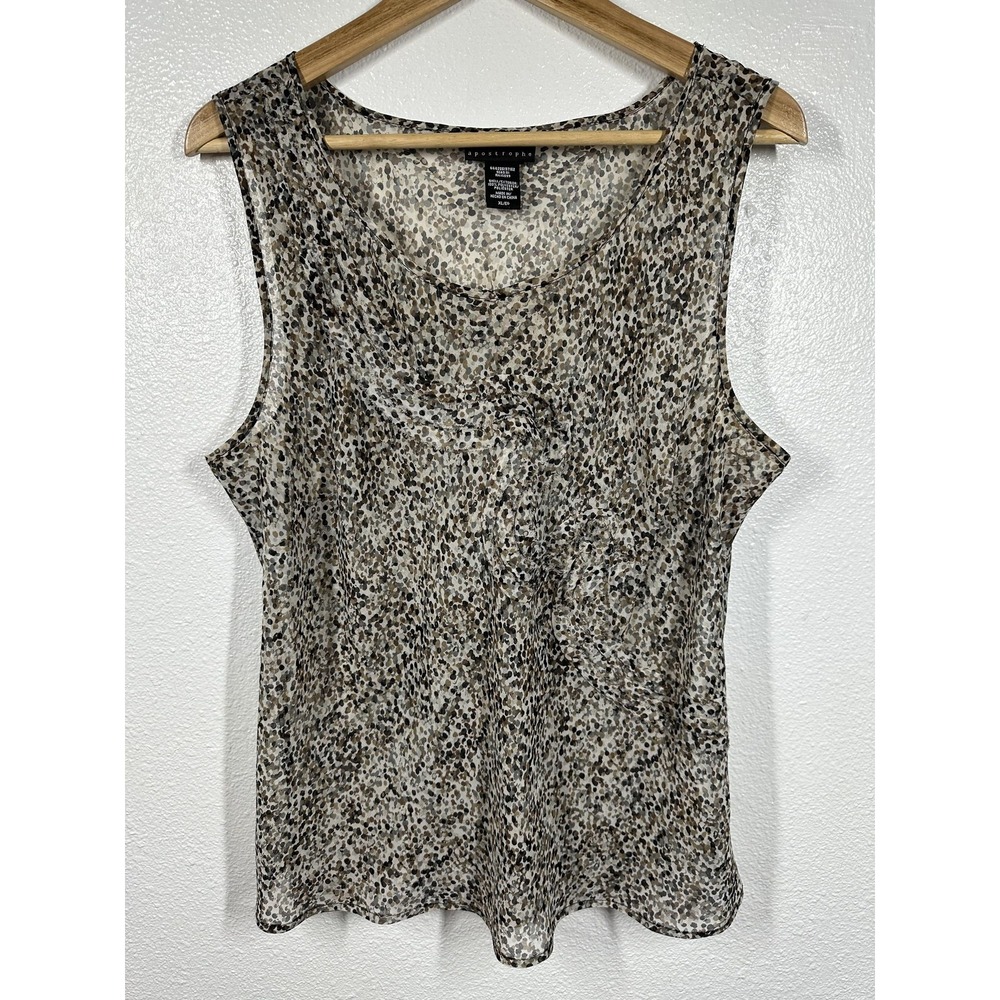Apostrophe Blouse Womens XL Brown‎ Black Leopard Print Sleeveless Sheer Top